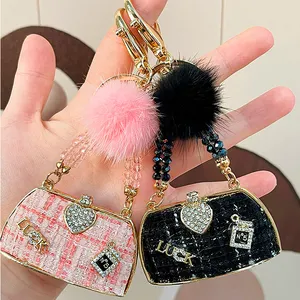 Fashion mini 3D Handbag Keychain Cute Bling Crystal Rhinestone Purse Key chains Women Bags keyring Charms Pendant girly keychain