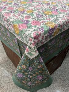 Luxury Hand Block Print Floral Design <b>PVC</b> Cotton Tablecover Square Pattern Home Decor Kitchen Outdoor Party Wedding-Wholesale - Product Image 2