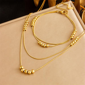 Parure de Bijoux Tendance en Acier Inoxydable Doré avec Zircon, Perle, Émeraude, Cœur, Papillon, Fleur – Collier, Boucles d'Oreilles et Bracelet pour Mariage - Product Image 5