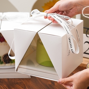 Maßgefertigte Weiße 4/6/<span class=keywords><strong>8</strong></span> Zoll Kuchenbox mit Fenster & Band, Lebensmittelechte Papier-Geschenkbox für Geburtstag Hochzeit Party Bäckerei-Verpackung - Product Image 5
