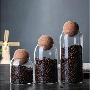 Pot de stockage de grains de café, cylindre en verre avec couvercle en bois, récipient hermétique pour café et thé - Product Image 5