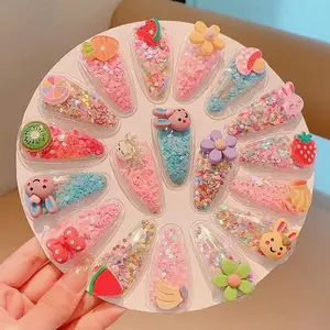 Cute Fruit Quicksand Snap BB Clips Girls Colorful Rainbow Animal Shaker Hairpins Kids Bobby Confetti Hairgrip Barrettes