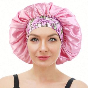 Gorro de Satén con Estampado Floral de Talla Grande para el Cuidado del Cabello Rizado de Mujer, Banda Ancha, para Viajes y Playa, Calidad de Salón - Product Image 1