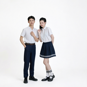 School Uniform Wholesale Middle School Adult Unisex <b>Black</b> <b>Pinafore</b> <b>Dress</b> V-neck Short Sleeve Polyester - Product Image 1