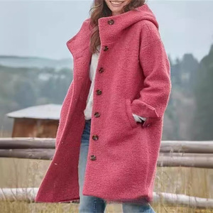 Manteau long élégant à capuche uni pour femme, manteau en laine tendance - Product Image 4