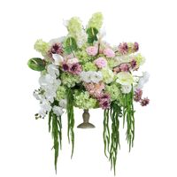 Dekorasi Pernikahan Grosir H555 Bunga Sutra Pink Hijau untuk Centerpiece, Bunga Lorong, Bunga Artifisial, Bola Bunga Mawar Real Touch