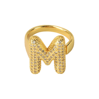 Bague Ouverte Réglable Chunky Tendance en Cuivre Plaqué Or 18K de Luxe, Brillante, en Zircon, Lettres A-Z, Alphabet Initiale
