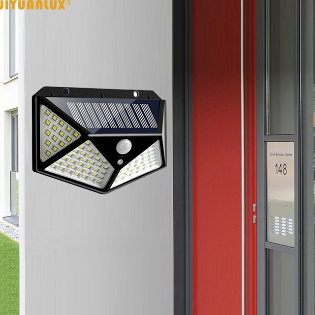 New Outdoor Waterproof 100 LED Solar Panel Power Motion Sensor Wall Lamp Landscape Solar Garden Lights