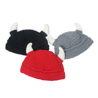 Gorro de Punto Personalizado Hecho a Mano con Cuernos de Diablo, Gorro Vikingo de Guerrero con Cuernos de Toro para Fiestas de Fanáticos del Fútbol