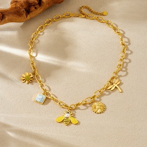 Gold Plated Stainless Steel Bee Sunflower Necklace Charms Daily Wear Gift Jewelry Insect Series N3818 - Product Image 3