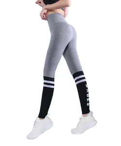 Özel logo spor pantolon kadın elastik sıkı yüksek bel tayt spor kalça kaldırma nefes şerit koşu eğitim tayt spor salonu