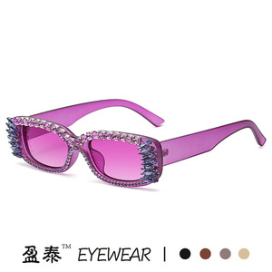 Trendy Square Rhinestone <b>Sunglasses</b> <b>Small</b> <b>Frame</b> Women's UV400 PC Lens Street Style - Product Image 4