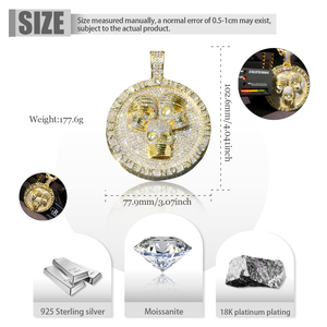 Pendentif <span class=keywords><strong>de</strong></span> luxe pour homme en moissanite VVS, plaqué or, argent sterling S925, pendentif crâne classique hip-hop, micro-diamant <span class=keywords><strong>de</strong></span> laboratoire - Product Image 3