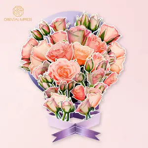 2023 New Romantic 3D Pop Up Rose Bouquet Greeting Card With Greeting Text Sign Sticks And Envelope