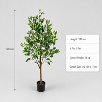 Arbre artificiel en ficus variegatus de 1,20 m, feuillage vert crème avec bordure blanche, plante en soie avec pot noir pour la décoration de boutique