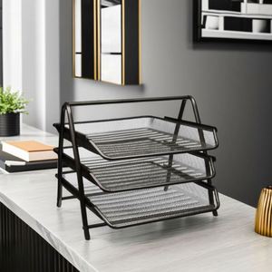 3-Tier Metal Mesh Desktop Office Organizer <b>Tray</b> Document Holder and <b>File</b> <b>Tray</b> for Desk Enhances Paper Management - Product Image 3