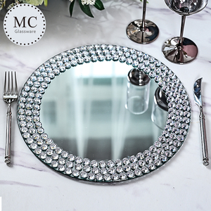 All'ingrosso argento specchio caricabatterie piatti rotondi per piatti da cena in argento piatto con bordo diamantato <span class=keywords><strong>posto</strong></span> - Product Image 5