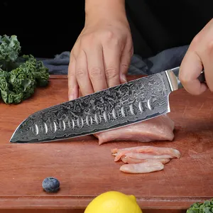 Tuobituo Santoku Chefs Knife Professional 7 Inch Damascus Forged Kitchen Santoku Knife With Rose Wood Handle