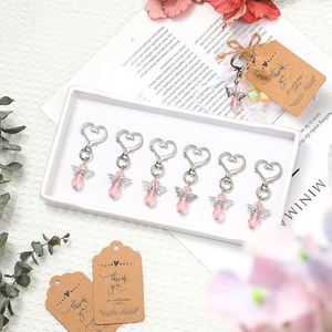 Small MOQ 30 Sets Angel Keychain Favor Bulk Pearl Angel Wing Pendant Organza Bag Thank You Tag Bautizo Recuerdos Baptism Gift - Product Image 4