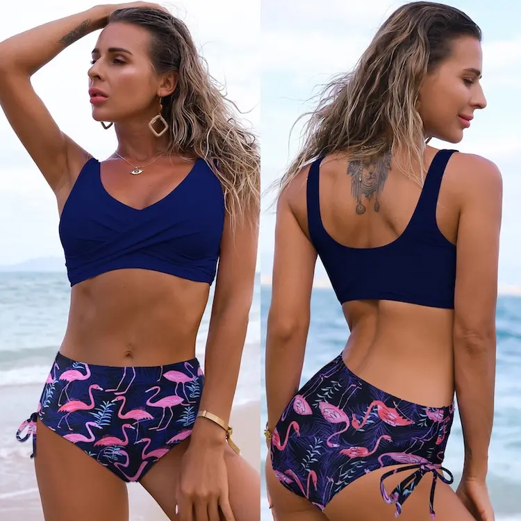 Completi da spiaggia con coulisse floreale stampato tropicale personalizzato, set da Bikini sportivo da donna in 2 pezzi da ballo