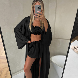 Ensemble trois pièces sexy pour <span class=keywords><strong>femme</strong></span> : Robe, short et pyjama respirant à <span class=keywords><strong>manches</strong></span> <span class=keywords><strong>longues</strong></span> – Collection automne-hiver - Product Image 4