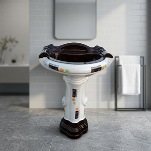 Lavabo de pedestal completo de diseñador negro Dolphin Zebra Vitrosa Lavabo Juego de fregadero Estilo esterlina India Precio al por mayor - Product Image 4