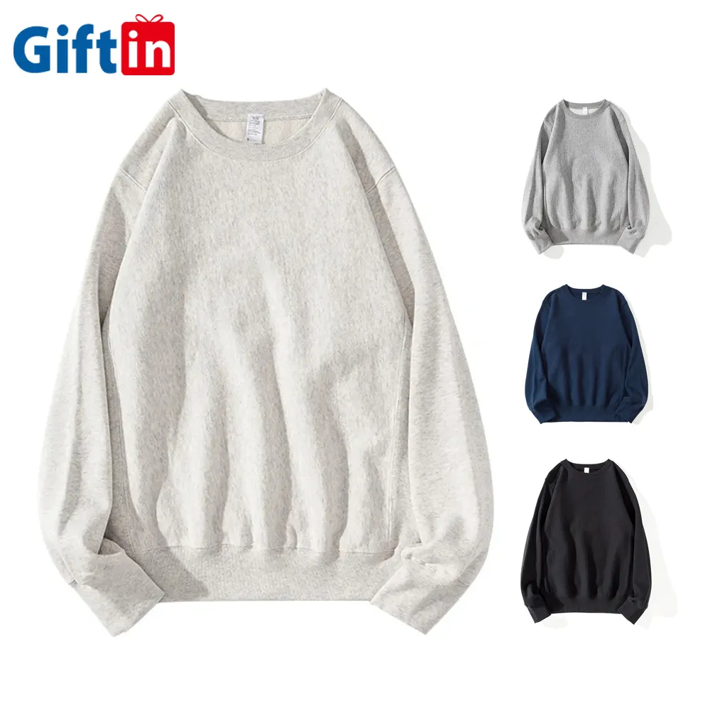 Siebdruck benutzer definierte 460gsm Baumwolle schwere schlichte leere lose Passform Fleece Sweatshirt Unisex O-Ausschnitt Pullover