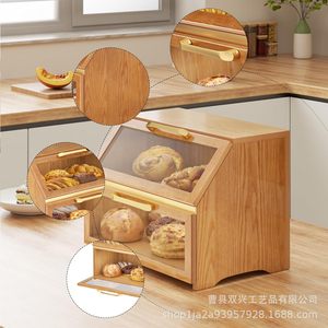 กล่องขนมปังไม้ไผ่สองชั้น 39x25x32 ซม. สำหรับเก็บขนมปังและขนมปังปิ้งในครัว - Product Image 4