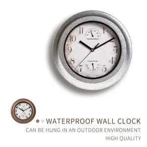 Outdoor Clock Digital Wall Clock Gray Round Plastic 28.5cm Waterproof Wall Clock With Temperature And Hygrometer