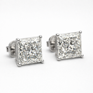 Premium Fine Platinum Princess Cut Stud <b>Earrings</b> Secure Screw <b>Back</b> High Clarity Brilliant Sparkle Elegant Jewelry Daily Party - Product Image 1