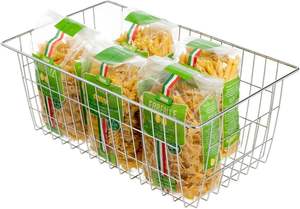 Paniers de rangement pour congélateur, adaptés aux armoires de cuisine, garde-manger, grands paniers de rangement en fil métallique, avec poignées - chromés, lot de 2 - Product Image 5