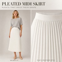 Jupe plissée mi-longue pour femme, taille haute, coupe trapèze, plis couteaux, style bureau, décontractée, vente en gros, personnalisable OEM ODM