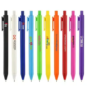 Switzerland Brand Logo Custom Give Away Stationery Gifts Plastic Click Rubberized Retractable Press Soft Rubber Coat Gel Ink Pen