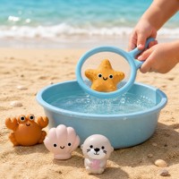 Jouets flottants cognitifs en forme d'animaux marins lumineux, ensemble de pêche avec épuisette, jouet de bain en vinyle pour enfants, cadeau pour enfants