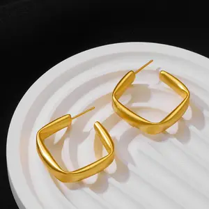 Summer Geometric Square Hollow Tube Bump Glatte Ohrringe Ohr stecker Messing 18 Karat vergoldet Vergoldung Kupfer Creolen/