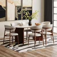 Table de salle à manger moderne et bon marché en verre nordique et chaise en cuir PU pour 6 personnes Ensemble de table de salle à manger de restaurant avec 6 chaises