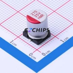 ตัวเก็บประจุแบบไฮบริดของแข็ง-ของเหลวอะลูมิเนียมอิเล็กโทรไลต์ชนิด SMD รุ่น 118EC247, ขนาด D8xL10.5 มม. 270uF 20% 25V - Product Image 1