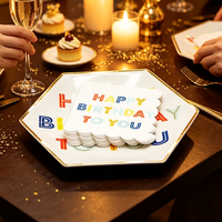 Ensemble d'assiettes et de serviettes en papier pour fête d'anniversaire avec bordure dorée arc-en-ciel pour enfants