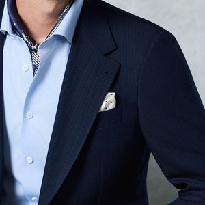 <span class=keywords><strong>Traje</strong></span> de <span class=keywords><strong>Hombre</strong></span> <span class=keywords><strong>Azul</strong></span> <span class=keywords><strong>Marino</strong></span>, Mezcla de Lana y Poliéster, Económico, Personalizado con Rayas de Tiza, Servicio OEM, Hecho a Medida - Product Image 3