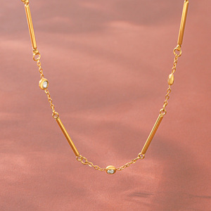 Collar de Acero Inoxidable Antideslustre, Resistente al Agua, Sin Decoloración, con Circonita Cúbica Brillante, Chapado en Oro de 18K, Accesorio Diario para Mujer - Product Image 4