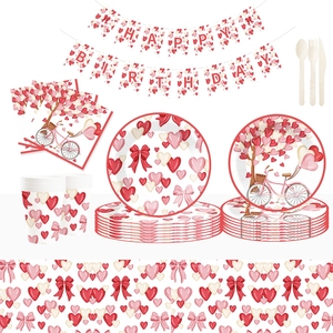 Fournitures pour fête de la Saint-Valentin DAMAI, assiettes en papier jetables, serviettes et gobelets en forme de cœur rouge pour la Saint-Valentin, fête d'anniversaire, pour 8 personnes - Product Image 2