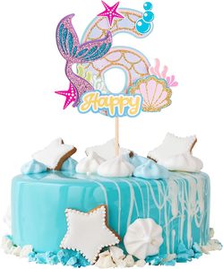 1 Adorno para Pastel de <span class=keywords><strong>Sirena</strong></span> de 6 Años, Decoraciones para Pastel de Cumpleaños Número 6 para Baby Shower, Niños y Niñas, Fiesta Temática Bajo el Mar - Product Image 1