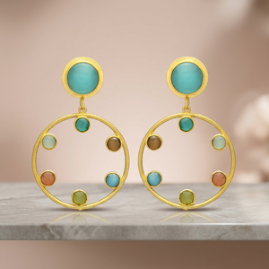 Pendientes Colgantes de Latón Hechos a Mano con Piedras Preciosas, Chapados en Oro, Estilo Étnico Bohemio - Product Image 3