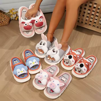 Haute qualité semelle épaisse Couples diapositives pantoufles femmes 3D dessin animé lapin maison femmes lin diapositives pantoufles