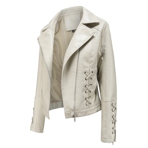 Casual Plus Size Turn <b>Down</b> Collar Zipper Raw Autumn Short Parka Motorcycle Jacket PU Leather Windproof Women's - Product Image 3