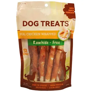 Promotional Top Baked Pork Skin Dog Chews 5-inch Mini Twists Real Chicken Wrap Easy to Digest Healthy snack Dog Treats wholesale