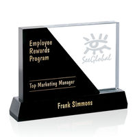 Trophée de reconnaissance des employés Noble, en cristal à base noire, avec logo gravé sur mesure, pour programme de récompenses d'entreprise