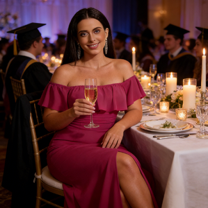 <span class=keywords><strong>Vestido</strong></span> de <span class=keywords><strong>Dama</strong></span> de Honor Talla Grande <span class=keywords><strong>Color</strong></span> <span class=keywords><strong>Magenta</strong></span> con Hombros Descubiertos - <span class=keywords><strong>Vestido</strong></span> Formal de Gasa con Volantes y Abertura Alta <span class=keywords><strong>para</strong></span> Eventos Nocturnos - Product Image 6