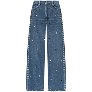 Celana <span class=keywords><strong>Jeans</strong></span> Wanita Vintage Pinggang Sedang Model Lurus Kasual Streetwear Seksi Hiasan Manik-Manik Berlian Imitasi Rivet Denim Bernapas Musim Panas - Product Image 5