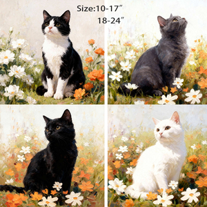Impression sur toile petite taille, motif <span class=keywords><strong>chat</strong></span> mignon, art mural moderne, style floral, <span class=keywords><strong>portrait</strong></span> de chaton HD, <span class=keywords><strong>dessin</strong></span> pour décoration de salon - Product Image 2